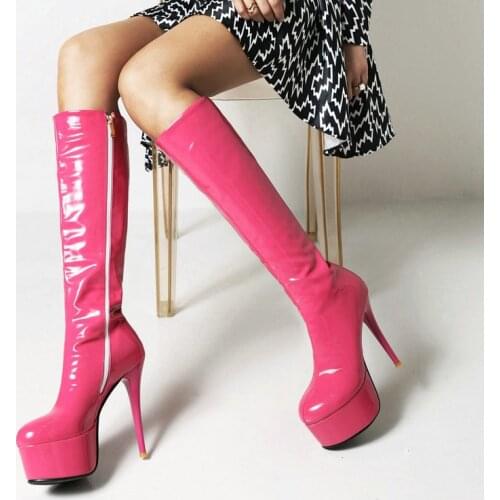 Ladies Stone Pattern Platform Knee High Boots Autumn Winter Long Boots Zipper Knight Boots Female Fashion Stiletto Womens Shoes