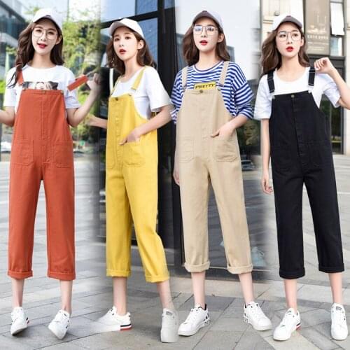 Fashion Streetwear Women Denim Jumpsuits Spring Bodycon Pencil Pants Suspender School Jeans Overalls Red Black Ladies Rompers