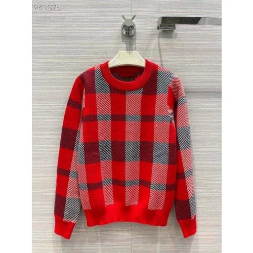 Runway Fashion Women Sweater 2021 High Quality Winter Long Sleeve Plaid Print Knitted Wool Pullover Sweater Runway