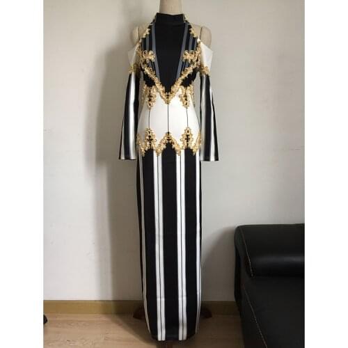 Newest HIGH QUALITY Fashion 2021 BAROCCO Runway Dress Womens Shoulder Exposure Luxury Handwork Pearl Beading Long Dress