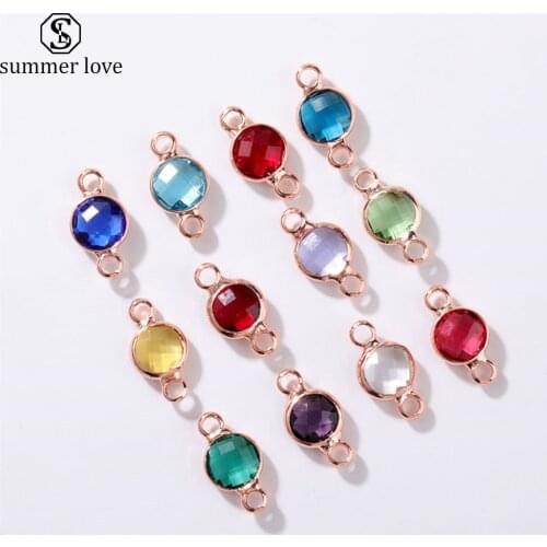 10pc 6mm Rose Gold 12 Birthstone Connector Charms DIY Accessories for Jewelry Making Bracelet Necklace Crystals Locket Gifts