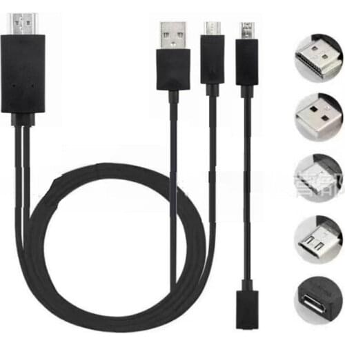100PCS 2 IN 1 5 pin 11 pin Micro USB to HDMI video Cable HDTV HD TV adapter For Samsung Galaxy HTC LG Android mobile phone