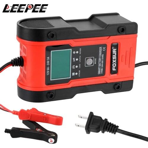 12V-24V 6A Intelligent Car Battery Charger Pulse Charger Maintainer & Desulfator For Car Motorcycle Lead Acid Battery Agm Gel