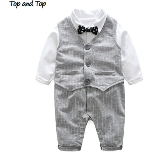 Top and top baby boy clothing sets cotton long sleeve baby rompers+vest 2pcs/suit stripe baby clothes toddler boy clothes