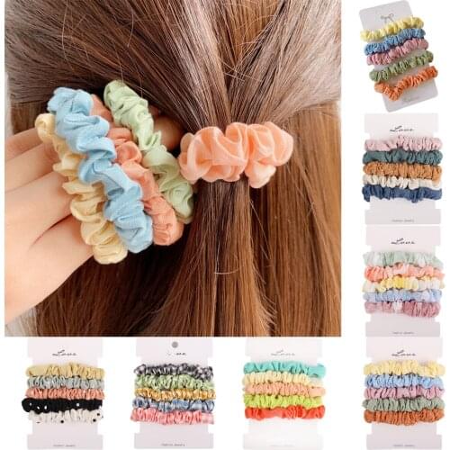 3pcs 5pcs Ins Hot Scrunchies Hair Ring Tie Rope Satin Candy Color Ponytail Holders Hairbands Korean Lady Grils Hair Accessories