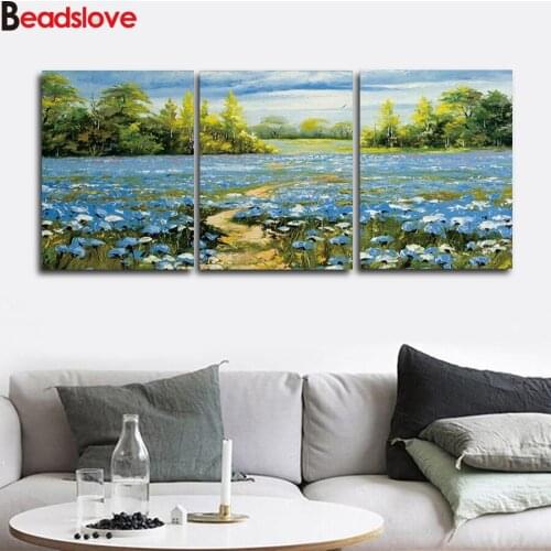 5d diy diamond embroidery Abstract Flowers field full square round drill diamond painting 3pcs 5d diamond mosaic home decoration