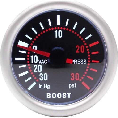 Car Auto Turbo Boost Gauge -30in.Hg~0~30PSI 2" 52mm Universal LED Smoke Len 12V Turbo Boost PSI Meter Pointer Digital