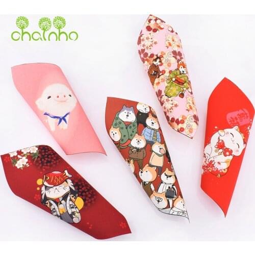 Chainho,Hand Dyed Cotton Canvas Fabric,DIY Sewing Quilting Purse,Bag,Book Cover,Home Decoration Material,15x15cm,Cartoon Series