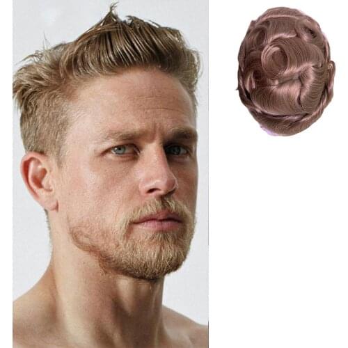 Blonde Color Human Hair System Wave Straight Super Soft Clean Base HairPiece Men Toupee Men Human Hair 8x10 Breathable Full PU