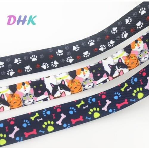 DHK 7/8'' 5yards Dog Cat Paw Printed Grosgrain Ribbon Accessory Hairbow Headwear Decoration DIY OEM Wholesale E1967