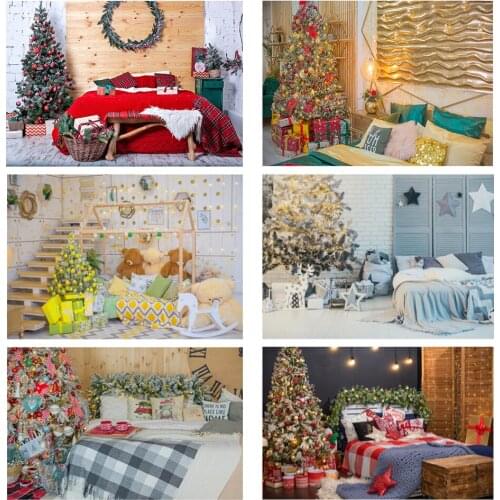 Photography Backdrops Merry Christmas Tree Winter Headboard Wooden Bedroom Background Photo Studio Photophone Photozone Decor