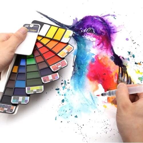 Color Paint Set with Water Brush Pen Watercolor Pigment for Drawing Art Supplies H99F