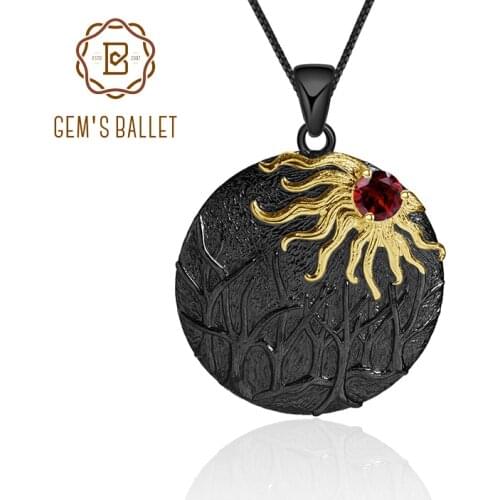 GEMS BALLET 925 Sterling Silver Vintage Pendant Necklace Natural Red Garnet Gemstone Fine Jewelry For Women Sun Chaser Story