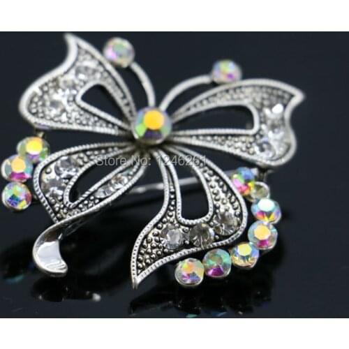 Hot Sale Butterfly Brooch bouquet Flower Brooches Rhinestone Brooch Breastpin Crystal Glass Beaded Jewelry making Gifts 37*43mm
