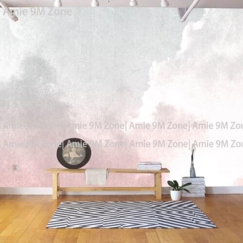 Tuya art customize vintage light pink and grey cloud wall paper mural for living room wall decor bed room wallpapers