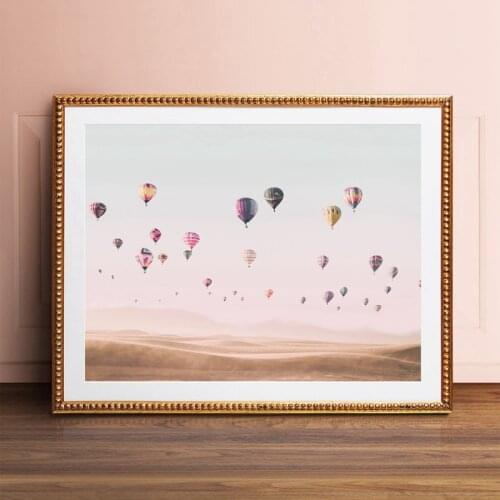 Hot Air Balloon Print Modern Boho Desert Landscape Poster Living Room Wall Art Canvas Painting Bohemia Wall Picture Home Decor