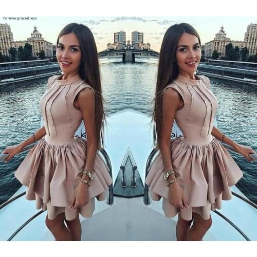A Line High Neck Cocktail Dresses 2020 New Arabic Dubai Style Mini Short Formal Club Wear Homecoming Prom Party Gowns Plus Size