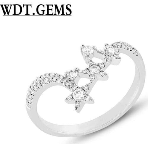 0.26CT 10K White Gold 3 Stars Diamond Ring, 10K Gold Diamond Star Fashion Ring