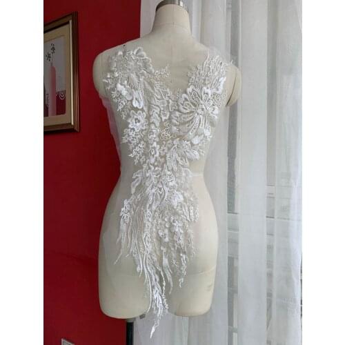 1 Piece Big Size Ivory Lace Applique Elegant Sequins Applique For Wedding Gown, Bridal Dress, Bodice, Costume
