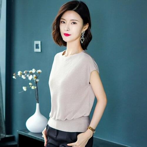 Summer Round Neck T-shirt Women Ice Silk Short Sleeve Korean Fashion Tops Female Solid Color Loose Casual T-shirts Clothes H9272