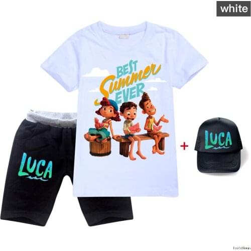 Summer Boys Girls Outfits Toddler Boys Clothing Set Boutique Kids Baby Clothes movie Luca Cartoon Featured Short Sleeve Suit+cap
