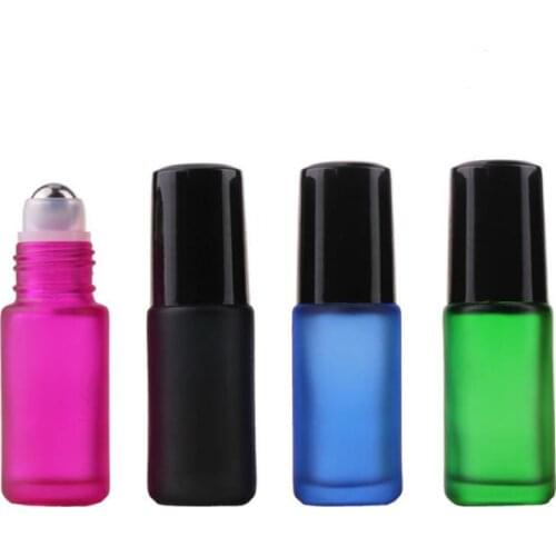 Refillable Thick 5ml Matte Empty Roll on Glass Essential Oil Bottle With Metal Roller Ball LX1058