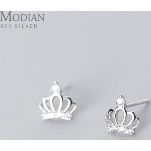 MODIAN Hot Sale Shining Zircon Cute Little Crown Stud Earrings For Women 925 Sterling Silver Luxury Ear Pin Fine Jewelry Bijoux