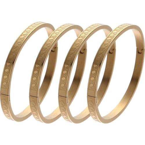 Fashion Girls Gold Color Stainless Steel Heart Bracelet Bangle Charms Bracelets For Women