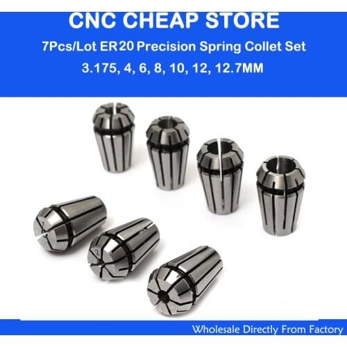 7pcs/lot 3.175-12.7mm ER20 Spring Collet Chuck Set CNC Router woodworking Work holding Engraving Milling Lathe Machine