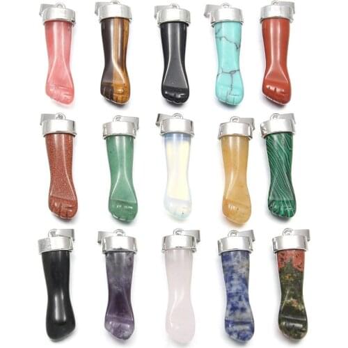 Natural Fist Shaped Semi-precious Stone Pendants Charms Necklace Pendants for Jewelry Making DIY Fit Necklaces Size 13x40mm