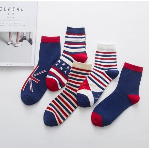 New Autumn Cotton Men Sock Printing Fashion England Style Mens Tube Socks Comfortable Winter Breathable High Elasticity