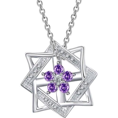 Wholesale Silver Plated Charm Jewelrys Necklace,free Shipping Fashion Jewelry Pendant Quadrangles Inlaid Purple Stone AN376
