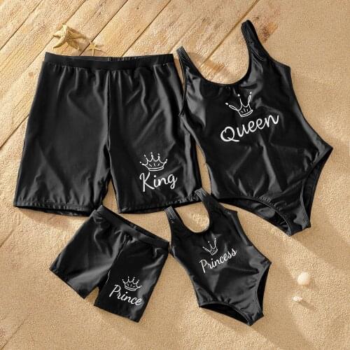 PatPat 2021 New Summer Classic Letter Print Matching Swimsuits Family Look Childrens Clothing