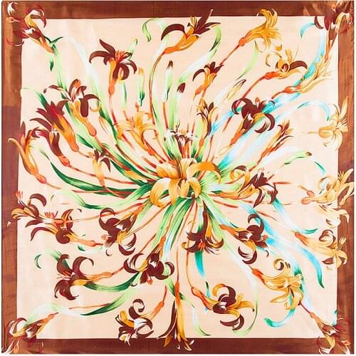 2018 34colors 90cm*90cm New Luxury Twill Women Silk Scarf Small Floral Print flower Square Scarves Warps Fashion Hijab Headband