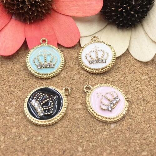 Fashion 10pcs 17*20MM Royal Crown Carved Round Alloy Charm Pendants DIY Jewelry Finding Gold Tone Oil Drop Bracelet Metal Charms