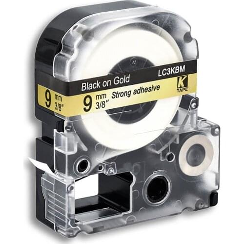 9mm Black on Gold SM9Z Compatible Epson KingJim Label Printers LC-3KBM Laminated Label Tapes Ribbon LC3KBM for LW-300 400