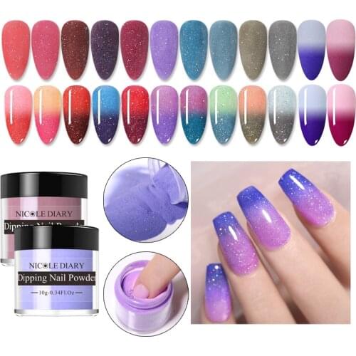 NICOLE DIARY Dipping Nail Powder 10g Dip Thermal Powder Glitter Temperature Color Changing Without Lamp Cure Nail Art Decoration