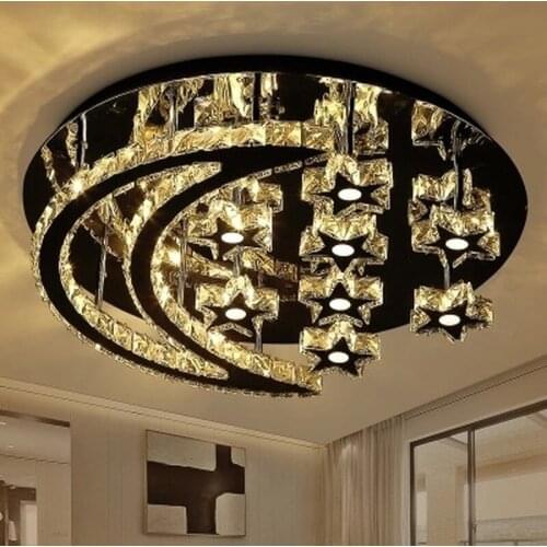 Remote Control Dimmable Chrome Chancelier For Foyer Bedroom Lustre De Crystal Plated Steel Star & Moon Design Ceiling Chandelier