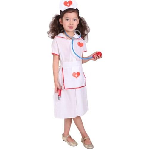 Purim Kids Girl White Female Doctor Nurse Veterinary Costume Hospital Uniform Cosplay Halloween Carnival Show Party Fancy Dress