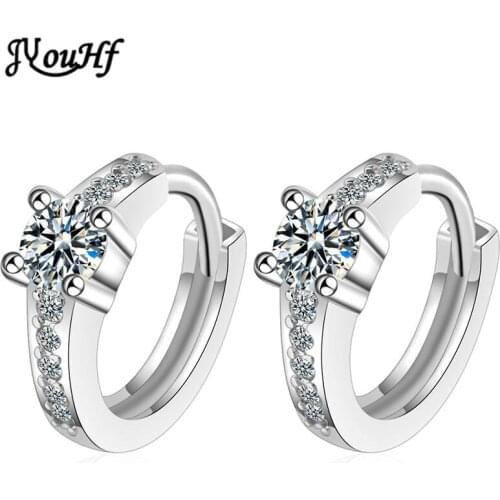 JYouHF Luxury White Gold Color Crystal Hoop Earrings Women 2020 Fashion Simple Four Claws Mosaic Cubic Zircon Earrings Jewelry