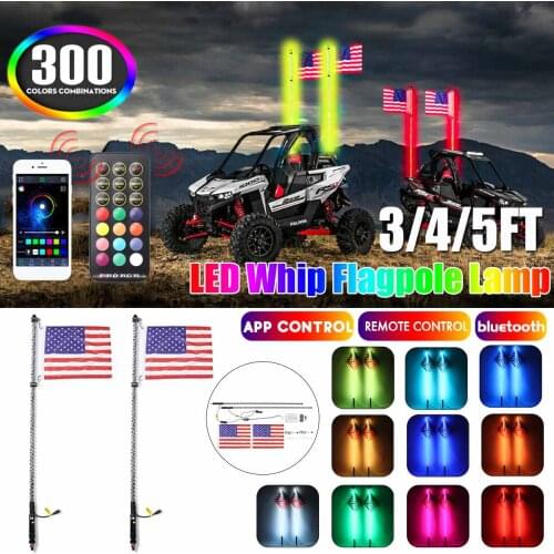 5ft LED Whip Lights 1.5M APP/bluetooth/Remote control Flag Pole Safety Antenna Flagpole Lamp for Offroad Jeep ATV UTV Trucks