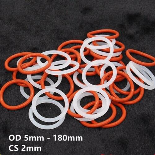 Custom CS 2mm 100x VMQ O Ring Silicone Rubber Seal Washer OD 5mm - 150mm Heat Resist White Red