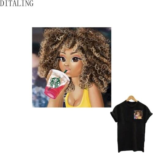 Beauty Girl Iron On Patch For Clothing African Girl Applique For Cotton Mask Thermotransfer For Clothes A-Level Washable Sticker