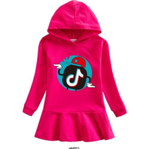 Tik Tok Princess Girls Hooded Sweater Dress 100% Cotton Cartoon Baby Hooded Sweater Tik Tok Children Casual Dress
