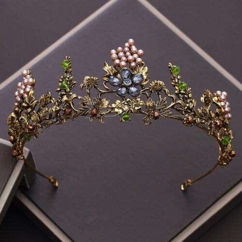 Baroque Vintage Gold Crystal Flowers Beads Tiaras Rhinestone Queen Crowns Wedding Hair Accessories Luxury Headband Diadem noiva