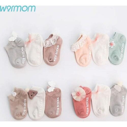 Warmom 3pairs Infant Newborn Socks Candy Color Lace Flower Kids Socks Boys Girls Socks Cotton Baby Socks 0-3Y Baby Clothes