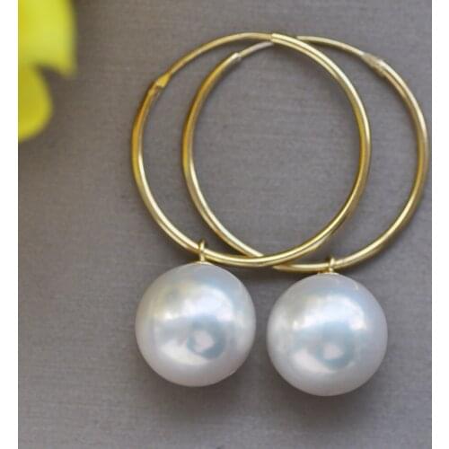 Z10719 A++ 12mm White Round Edison pearl Dangle Earring 925SILVER