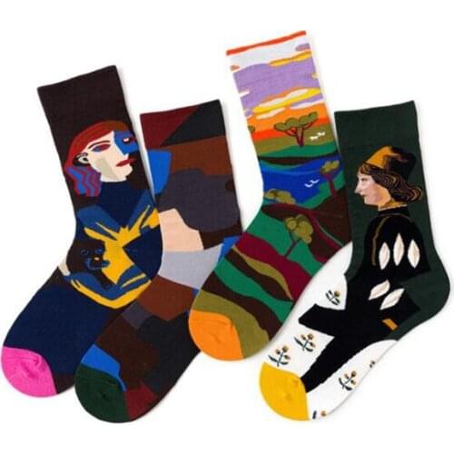 1 Pair Unisex Funny Cute Socks Crew Socks Mid Length Gift Casual Street Wear Sock Creative Cartoon Retro Oil Painting Socks