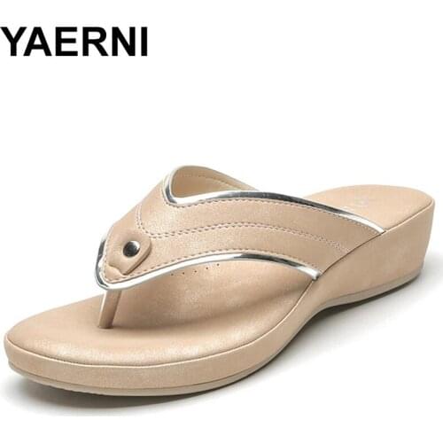 YAERNI Shoes Big Size Slippers Soft Slides Low Slipers Women Rubber Flip Flops On A Wedge Comfort 2021 Hawaiian Flat Rome Basic
