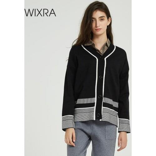 Wixra Women Knitted Cardigan Sweater Autumn Winter Spring 2019 Casual V-Neck Stylish Patchwork Sweater Female Tops